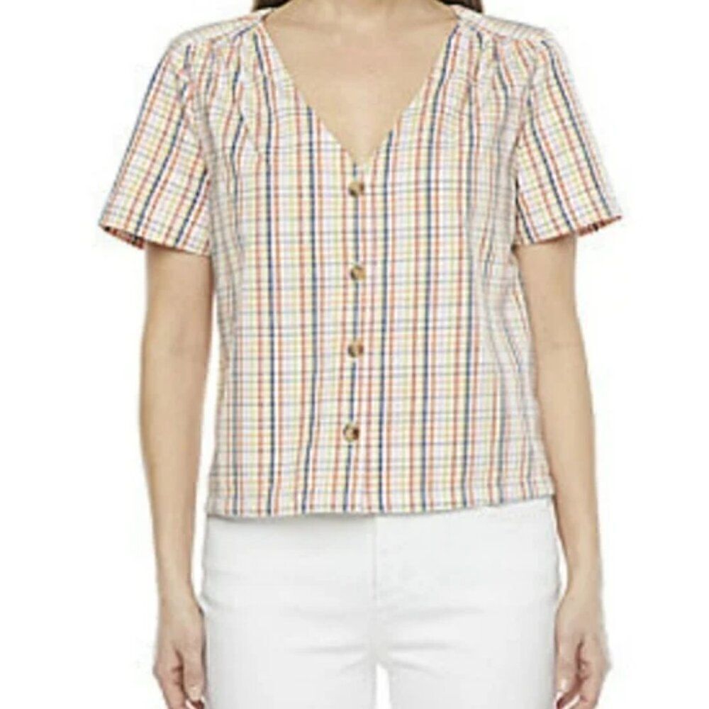 ANA Plaid cropped cotton short sleeve blouse size 2x NWT